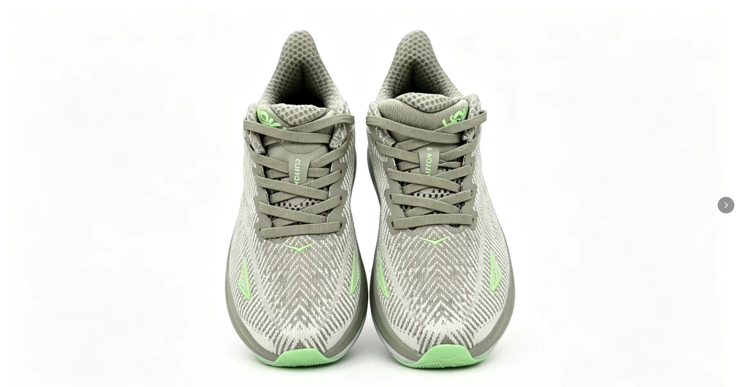 HOKA ONE ONE Clifton 9 – Gray/Light Gray/Neon Green | Lightweight Cushioned Running Shoes