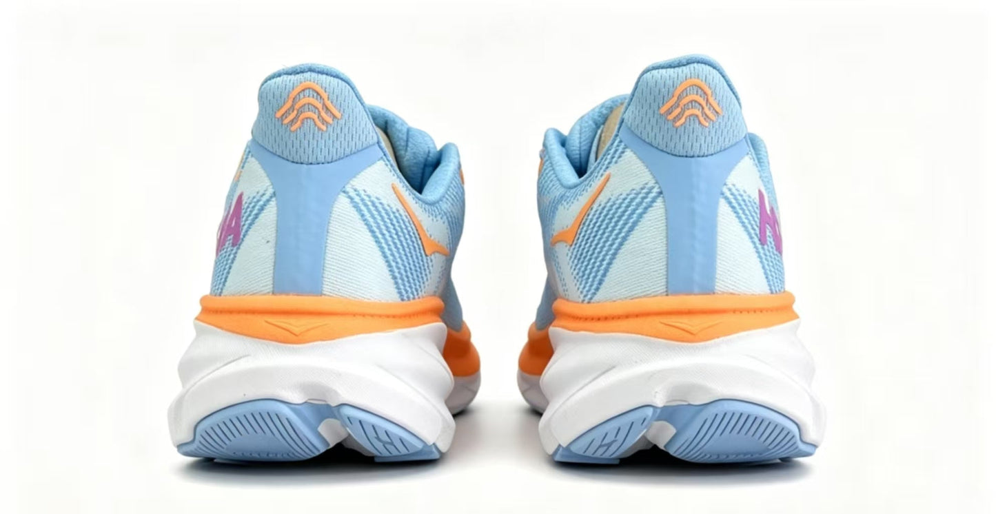 HOKA ONE ONE Clifton 9 – Light Blue / Orange | Lightweight Cushion Running Shoes