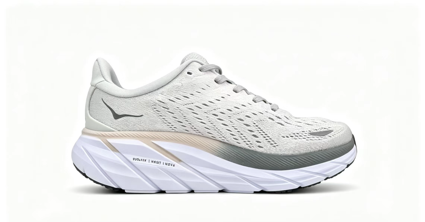 HOKA ONE ONE Clifton 8 – White / Grey Running Shoes