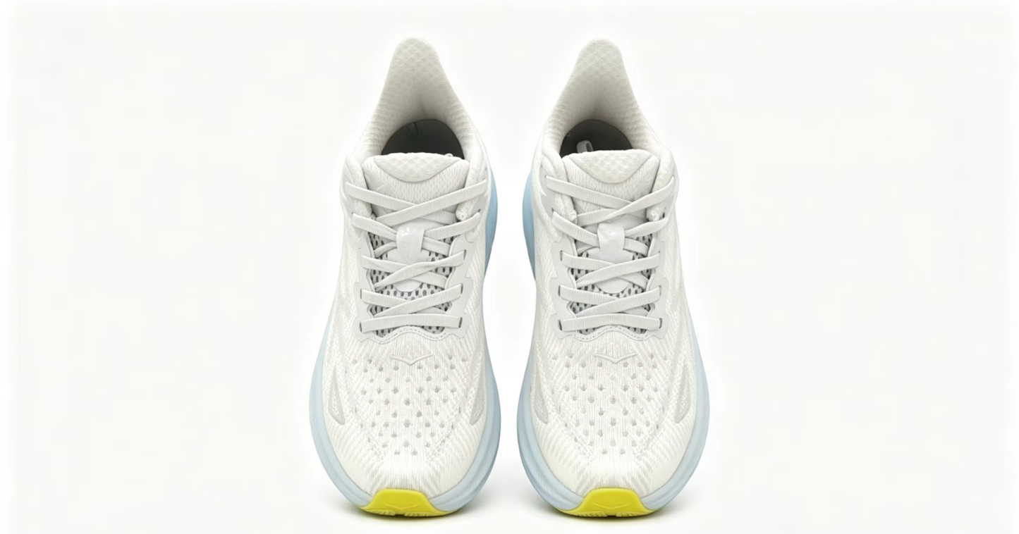 HOKA ONE ONE Clifton 9 – White/Light Blue/Yellow | Lightweight Cushioned Running Shoes