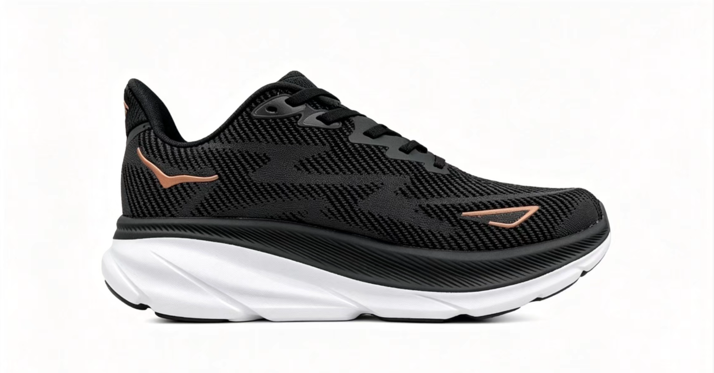 HOKA ONE ONE Clifton 9 – Black/Orange | Lightweight Cushioned Running Shoes
