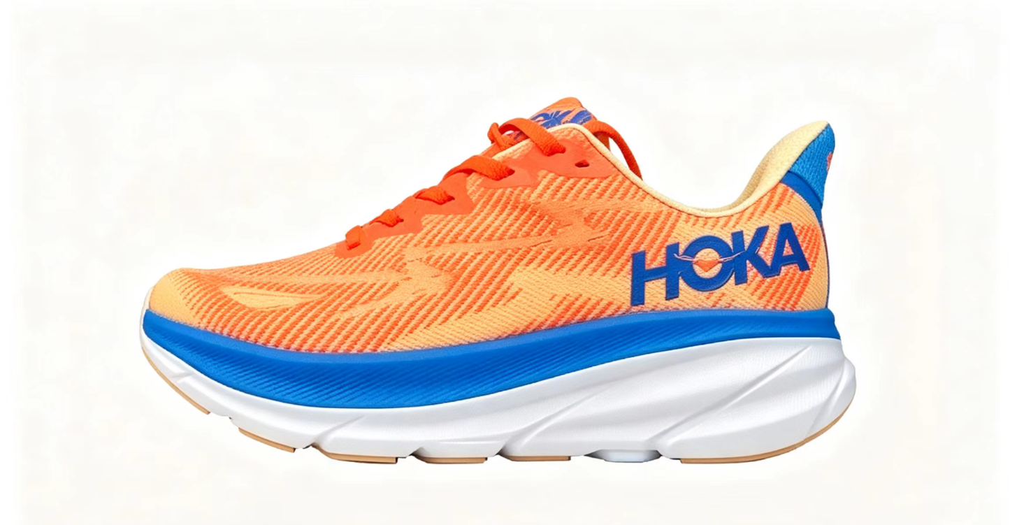 HOKA ONE ONE Clifton 9 – Orange/Blue | Lightweight Cushioned Running Shoes