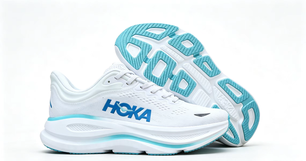 HOKA ONE ONE Bondi 9 – White Sky Blue Cushioned Running Shoes