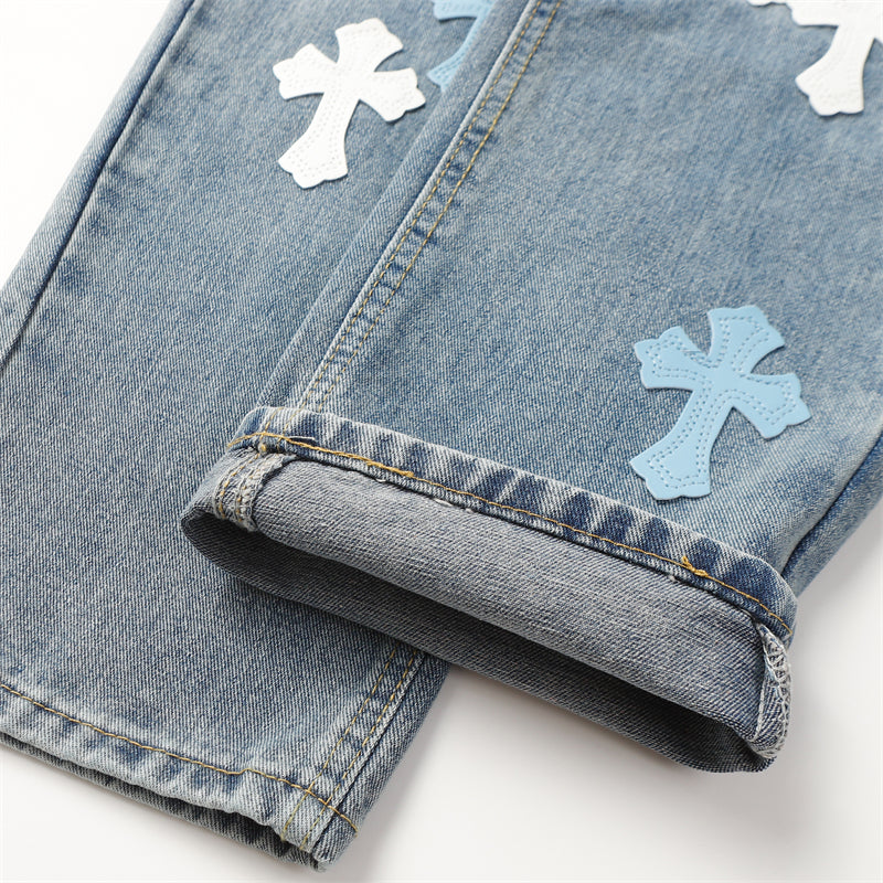 Chrome Hearts Distressed Denim Jeans | Stretch Tapered Fit