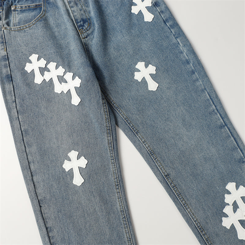 Chrome Hearts Distressed Denim Jeans | Stretch Tapered Fit