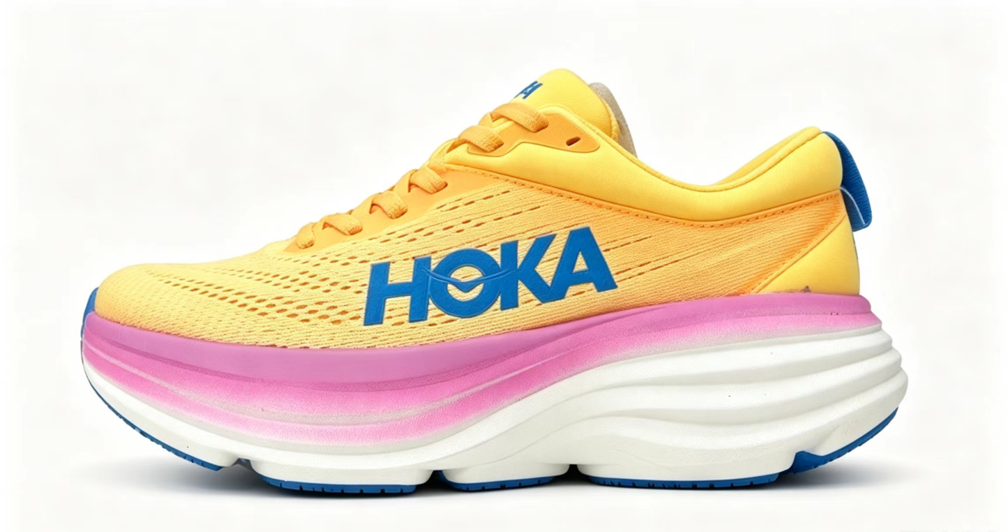 HOKA ONE ONE Bondi8 Running Shoes — Yellow-to-Pink Gradient