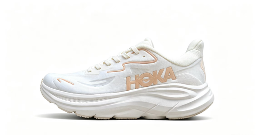 HOKA ONE ONE Clifton 10 – Lightweight White & Peach Runner