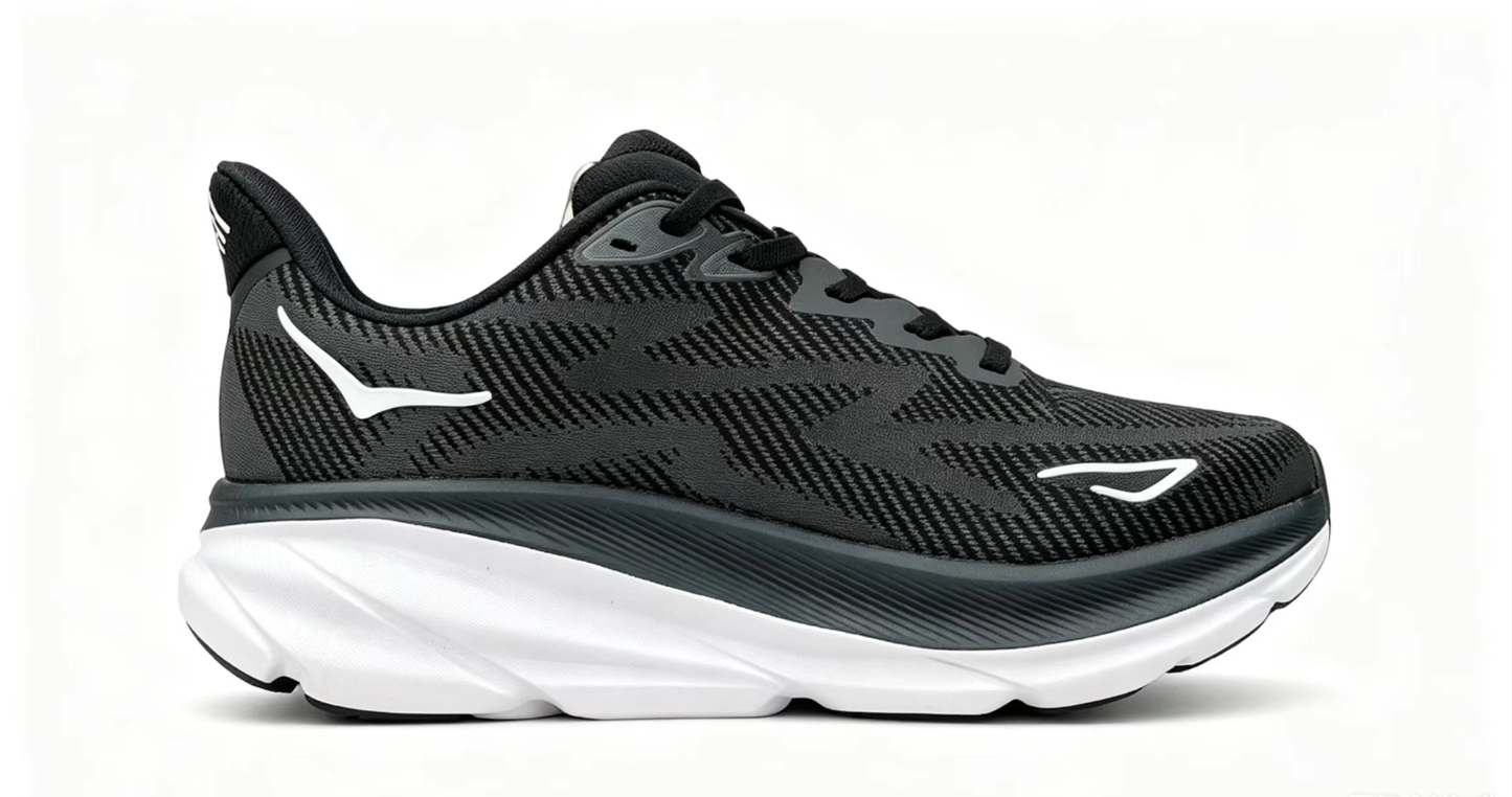 HOKA ONE ONE Clifton 9 – Black/White | Lightweight Cushioned Running Shoes