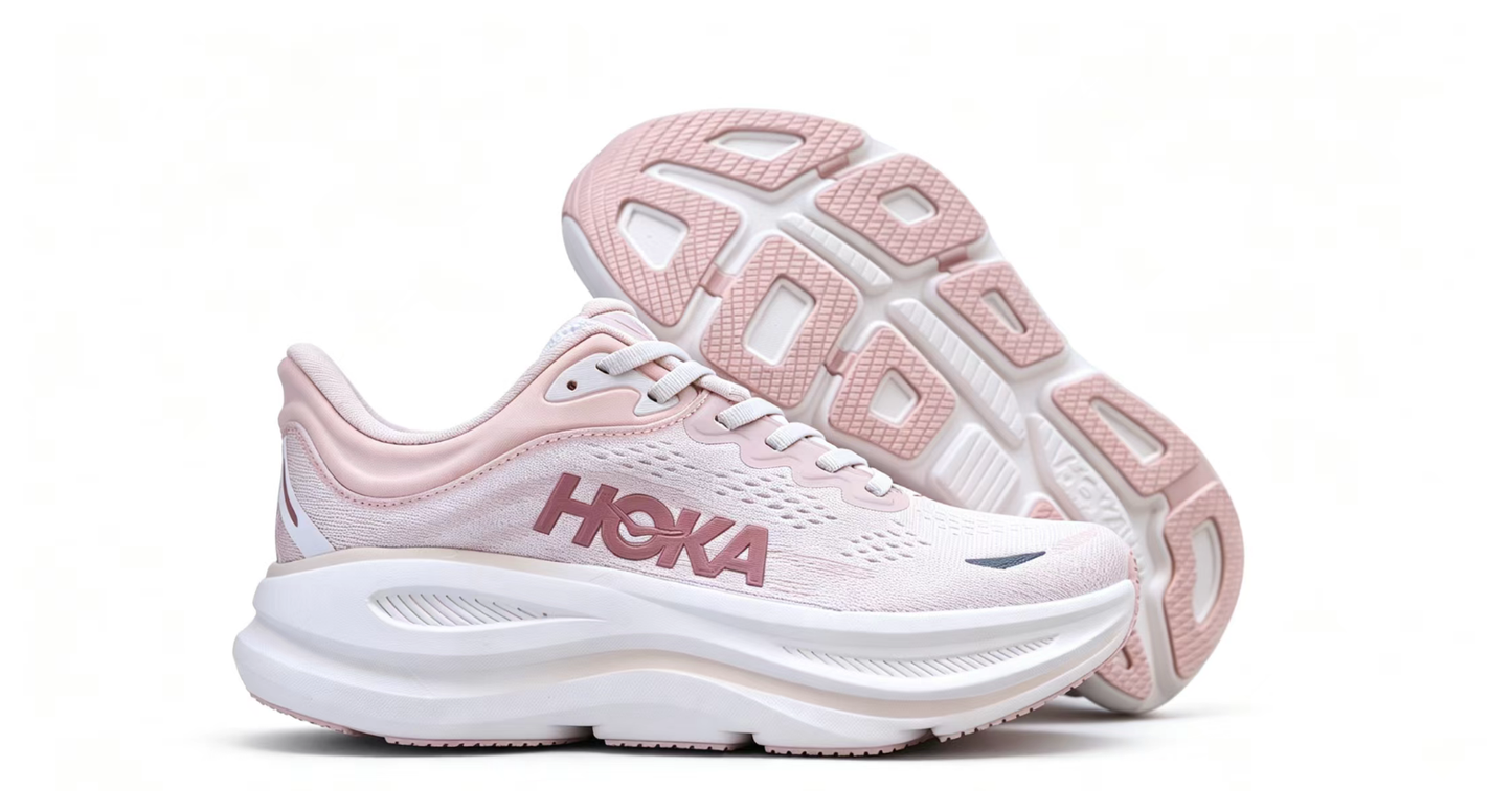 HOKA ONE ONE Bondi 9 – Cushioned Road Running Shoes in Soft Pink