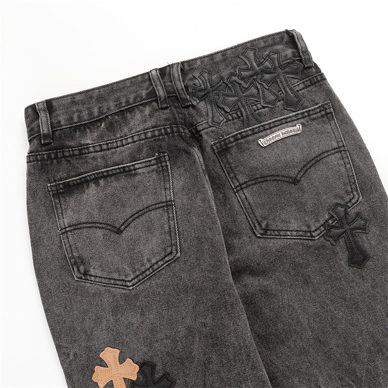 Chrome Hearts Distressed Denim Jeans | Stretch Tapered Fit