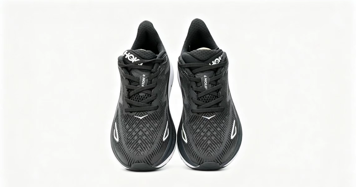 HOKA ONE ONE Clifton 9 – Black/White | Lightweight Cushioned Running Shoes