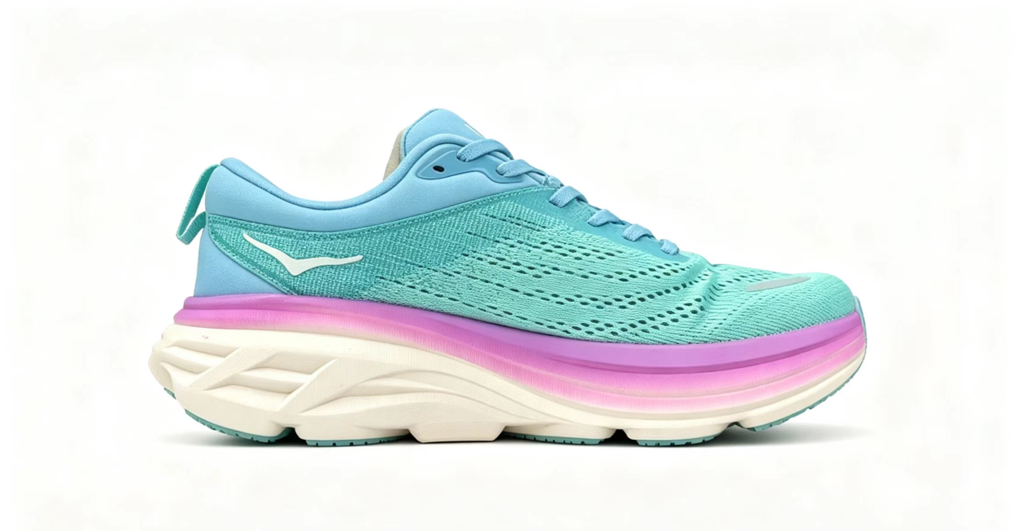 HOKA ONE ONE Bondi8 Running Shoes — Mint Blue and Purple Gradient Colorway