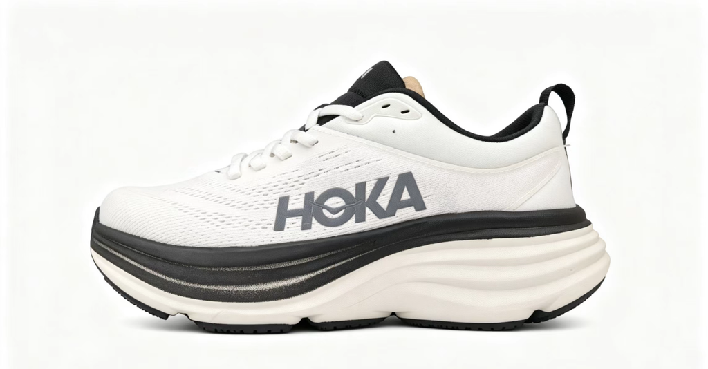 HOKA ONE ONE Bondi 8 White Black Cushioned Performance Running Shoes