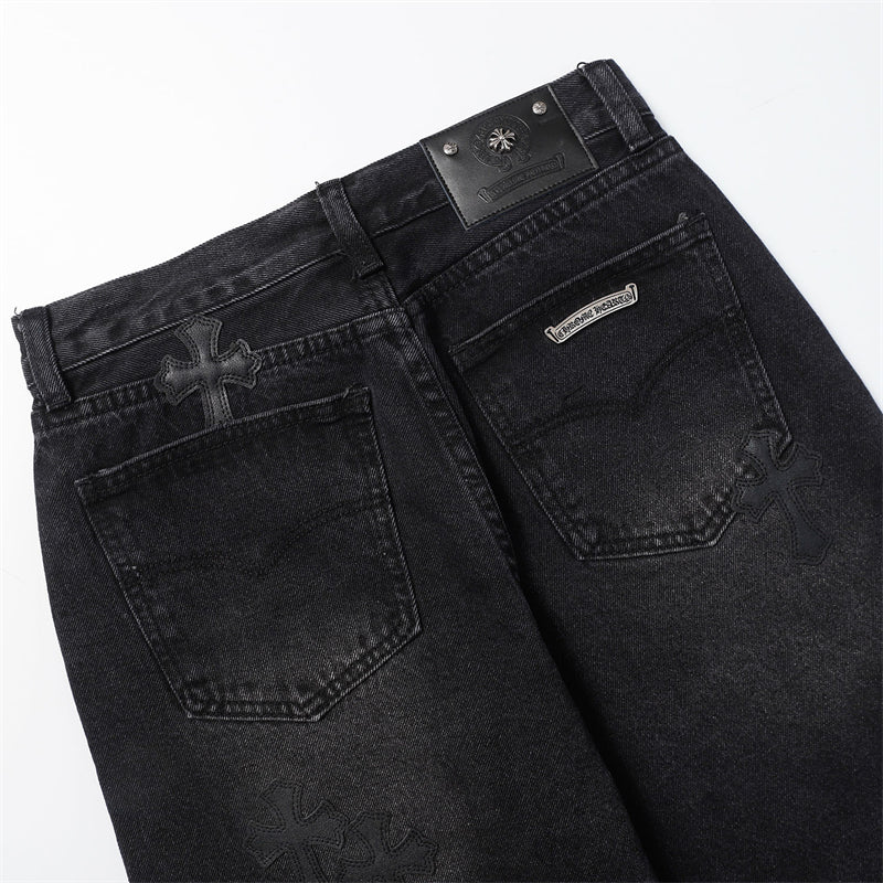 Chrome Hearts Distressed Denim Jeans | Stretch Tapered Fit