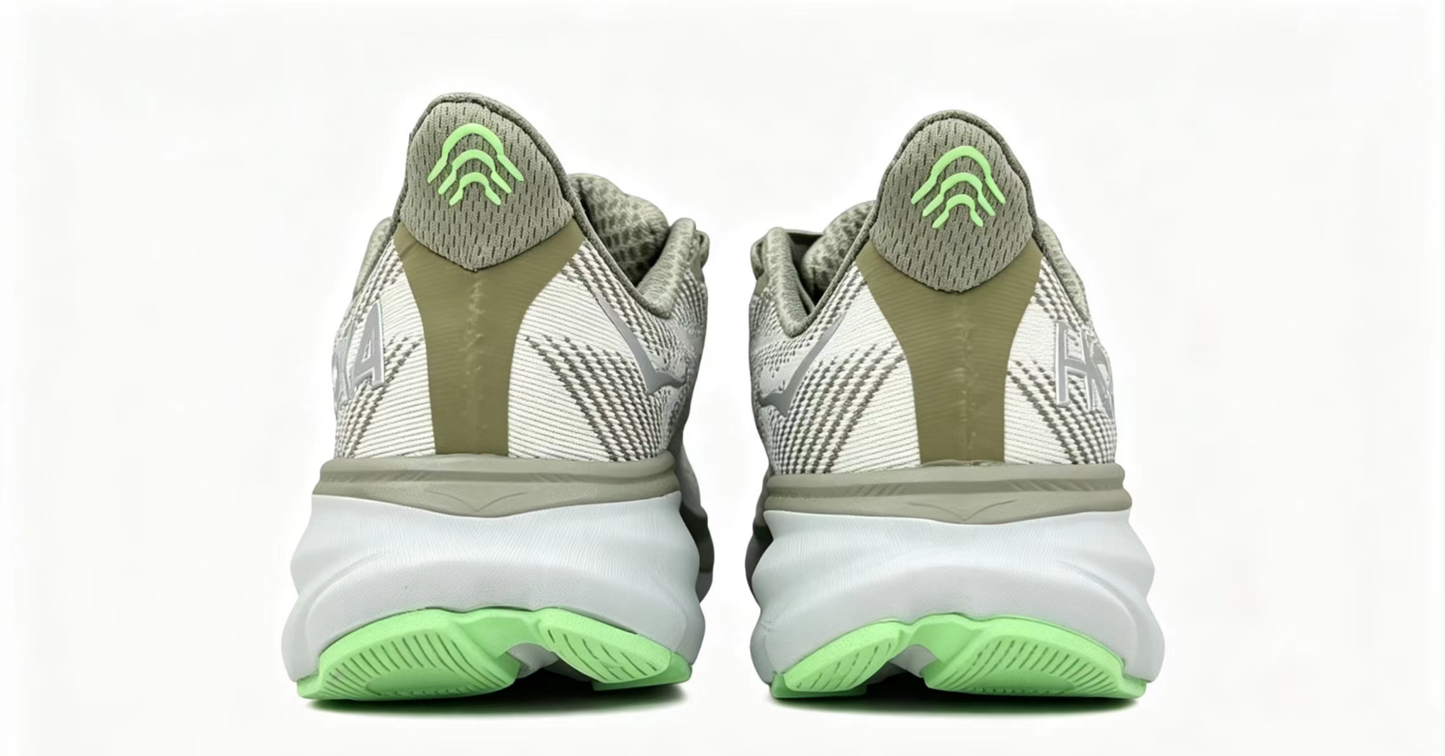 HOKA ONE ONE Clifton 9 – Gray/Light Gray/Neon Green | Lightweight Cushioned Running Shoes