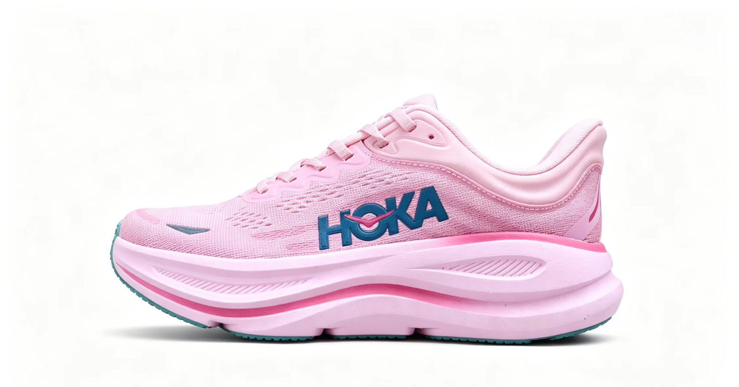 HOKA ONE ONE Bondi 9 – Cushioned Running Shoe in Pink & Blue