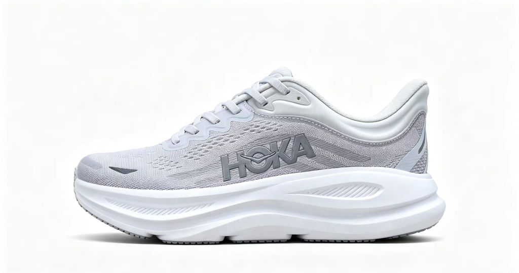 HOKA ONE ONE Bondi 9 – White Grey Cushioned Running Shoes