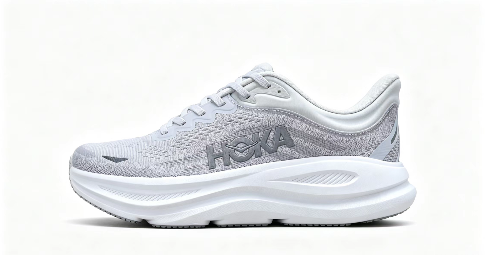HOKA ONE ONE Bondi 9 – White Grey Cushioned Running Shoes