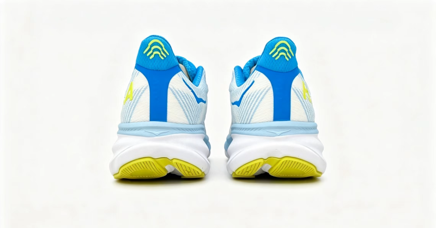 HOKA ONE ONE Clifton 9 – Light Blue & Neon Yellow Running Shoes