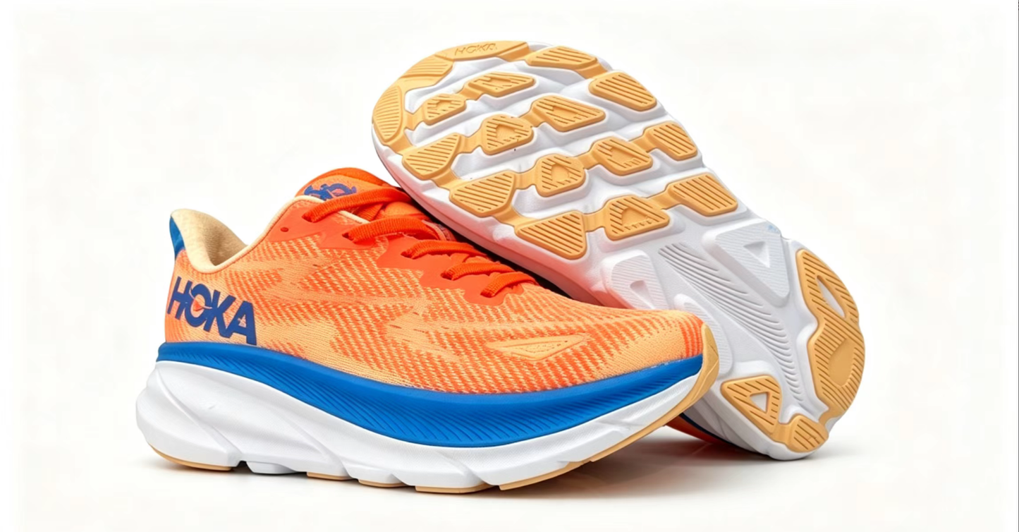 HOKA ONE ONE Clifton 9 – Orange/Blue | Lightweight Cushioned Running Shoes