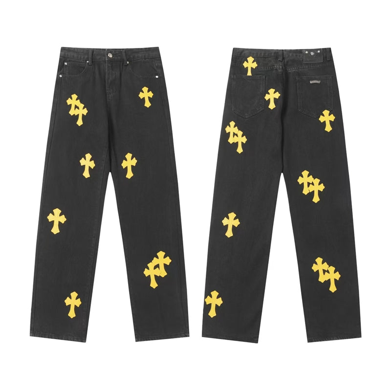 Chrome Hearts Distressed Denim Jeans | Stretch Tapered Fit
