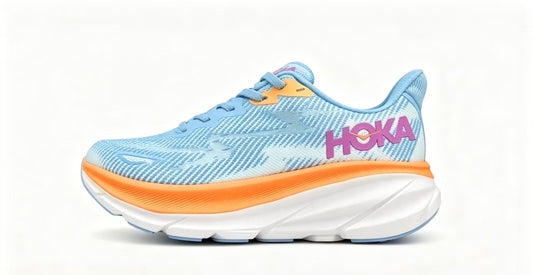 HOKA ONE ONE Clifton 9 – Light Blue / Orange | Lightweight Cushion Running Shoes