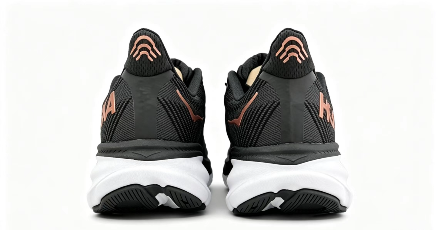 HOKA ONE ONE Clifton 9 – Black/Orange | Lightweight Cushioned Running Shoes