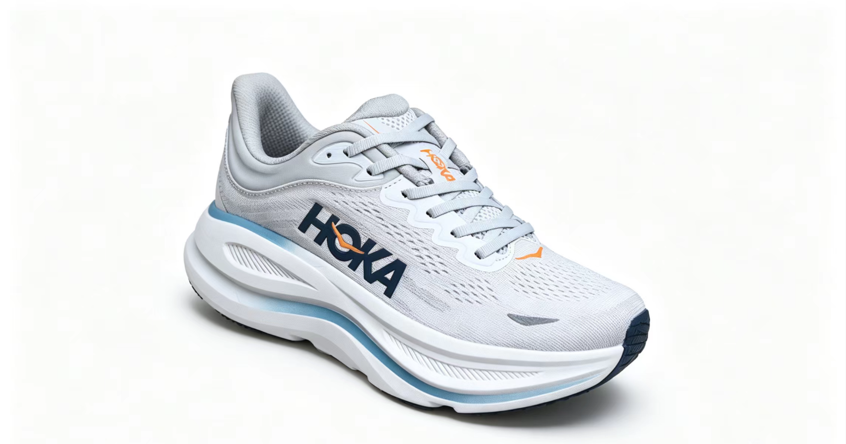HOKA ONE ONE Bondi 9 – White Blue Orange / Ultra-Cushioned Running Shoes