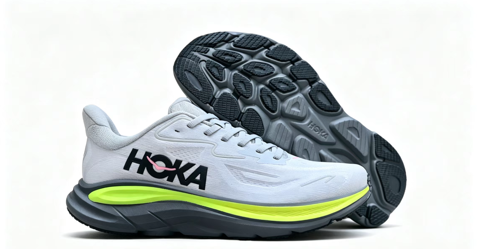 HOKA ONE ONE Clifton 10 – White & Neon Yellow Lightweight Running Sneaker