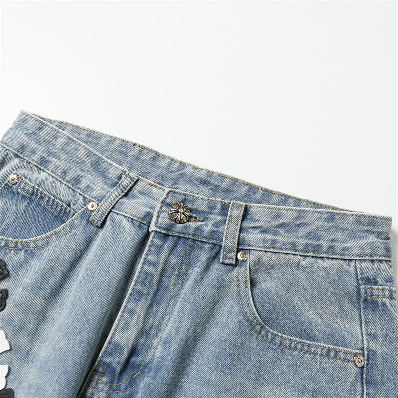 Chrome Hearts Distressed Denim Jeans | Stretch Tapered Fit