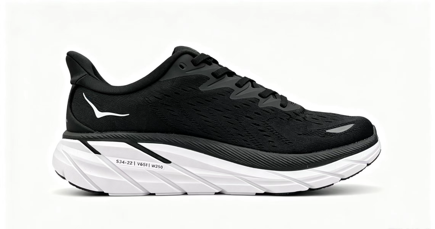 HOKA ONE ONE Clifton 8 – Black & White Running Shoes