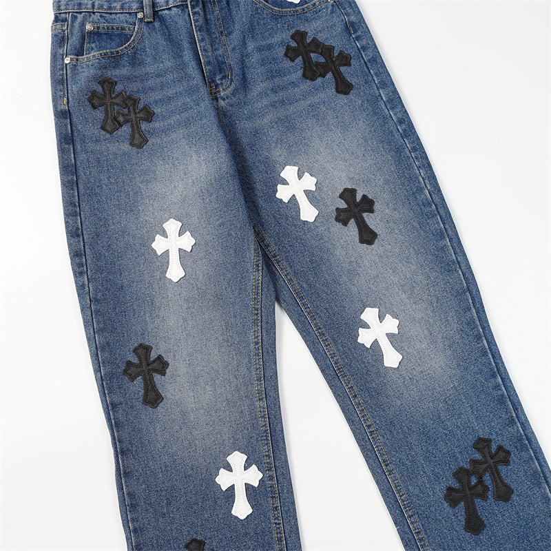 Chrome Hearts Distressed Denim Jeans | Stretch Tapered Fit