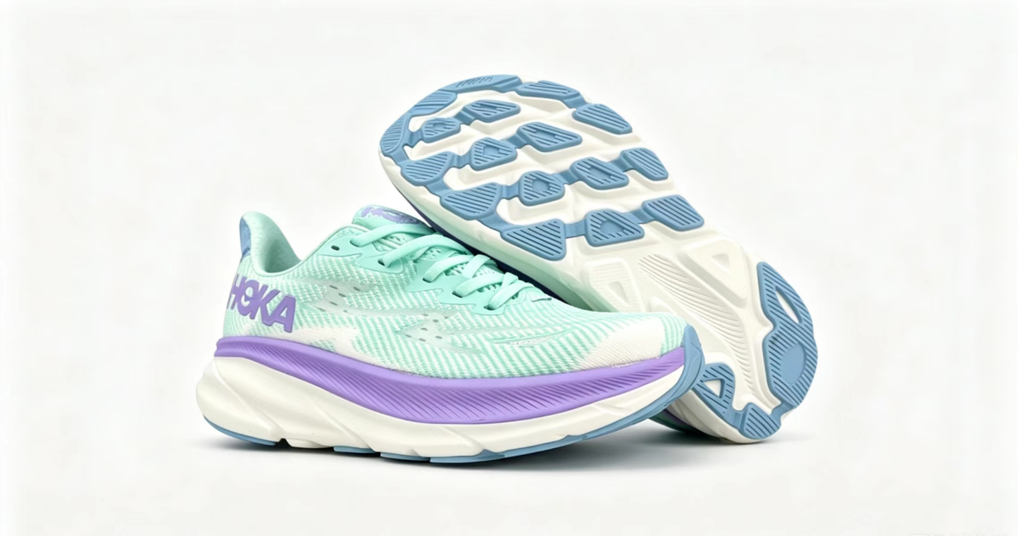 HOKA ONE ONE Clifton 9 – Mint Green/Purple | Lightweight Cushioned Running Shoes