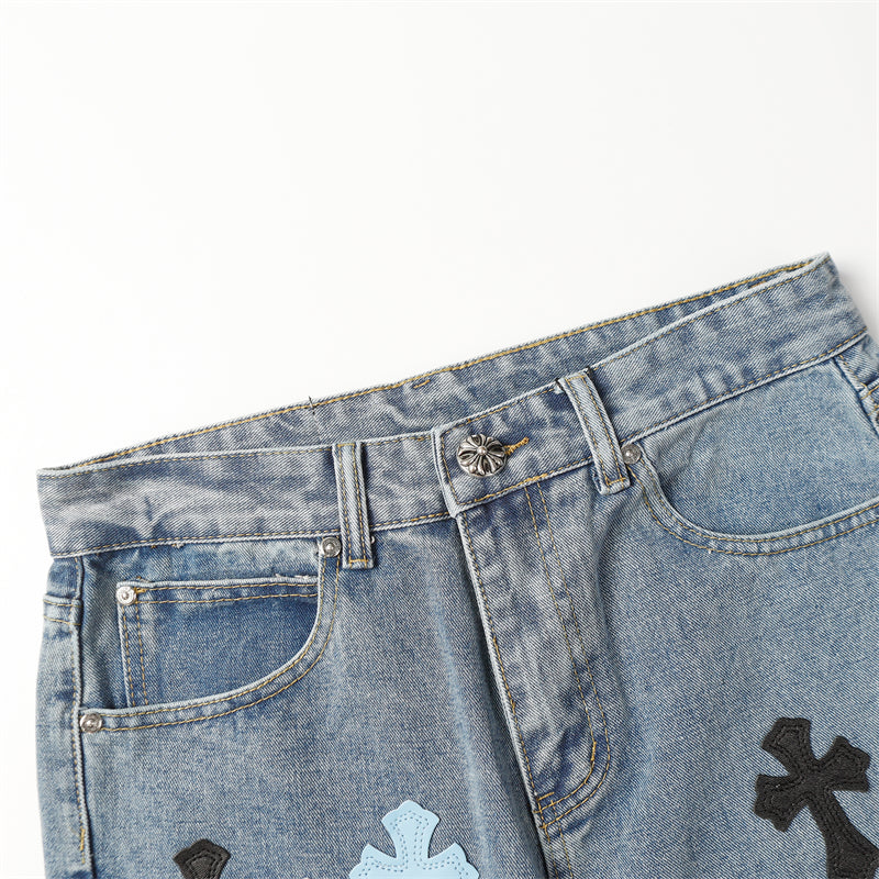 Chrome Hearts Distressed Denim Jeans | Stretch Tapered Fit