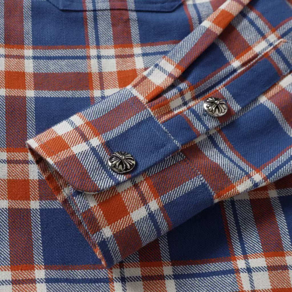 Chrome Hearts 2026 New Striped & Plaid Panel Cardigan-Style Shirt with Silver Hardware