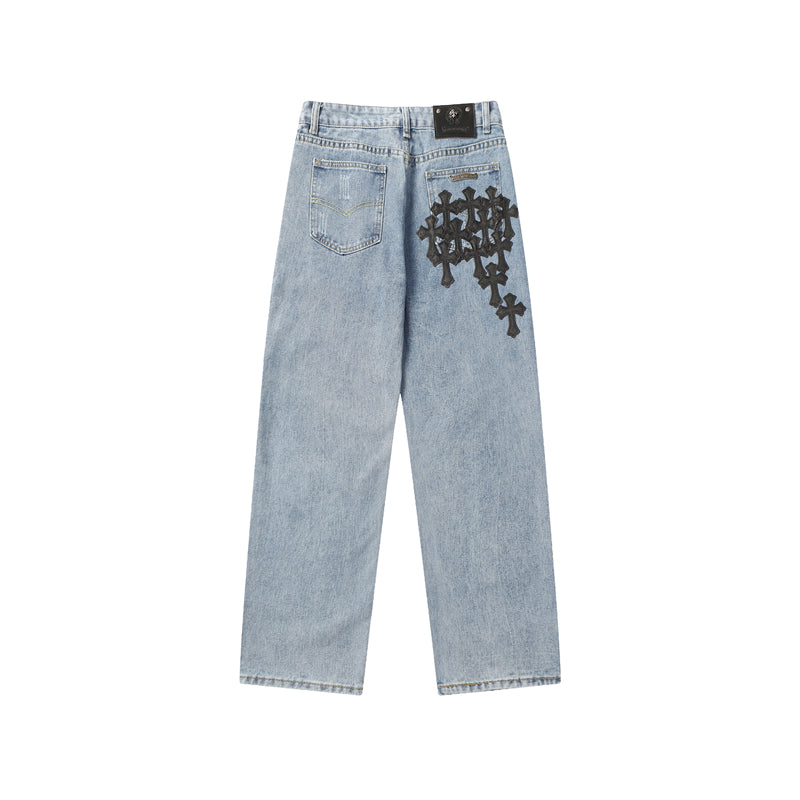 Chrome Hearts Distressed Denim Jeans | Stretch Tapered Fit