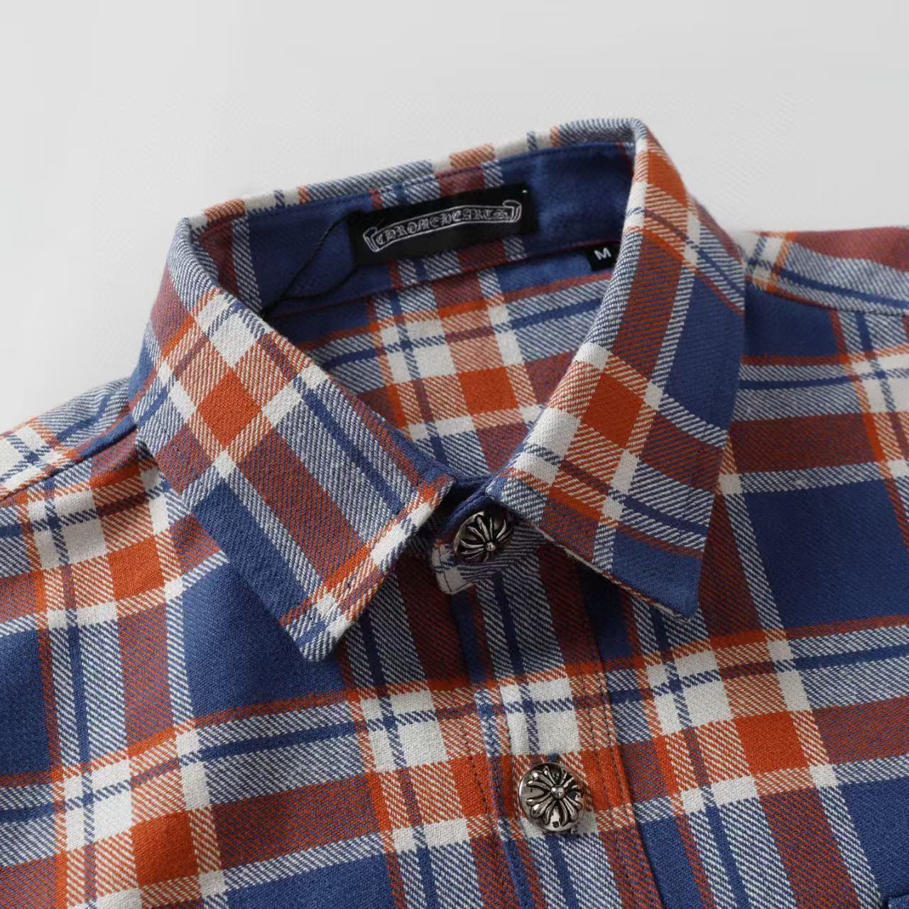 Chrome Hearts 2026 New Striped & Plaid Panel Cardigan-Style Shirt with Silver Hardware