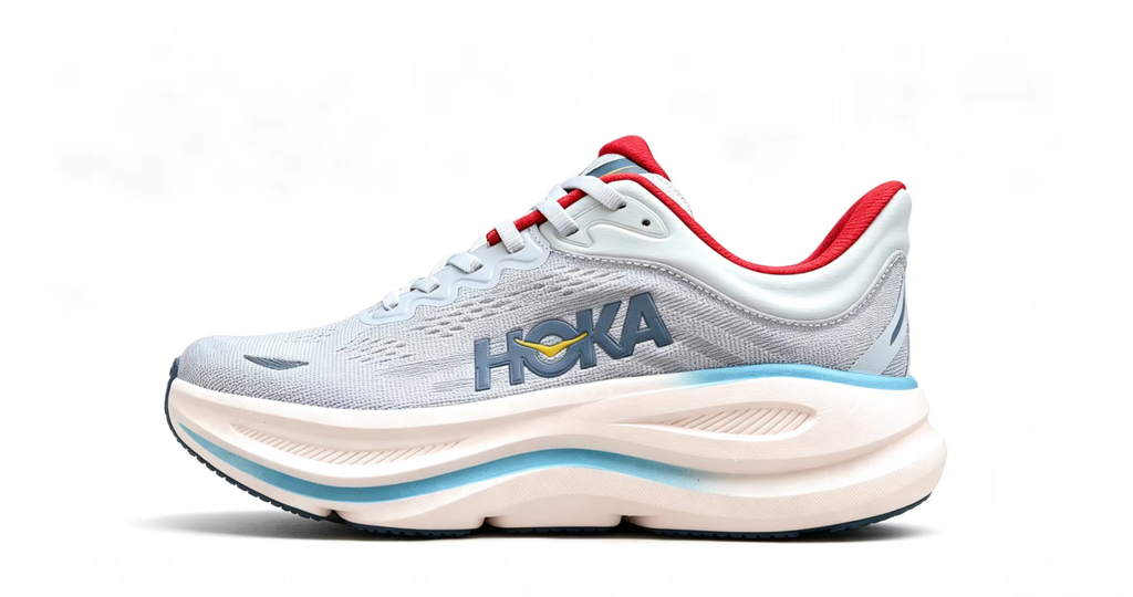 HOKA ONE ONE Bondi 9 – Cushioned Running Shoe in Grey & Red