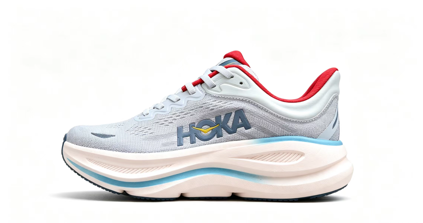 HOKA ONE ONE Bondi 9 – Cushioned Running Shoe in Grey & Red