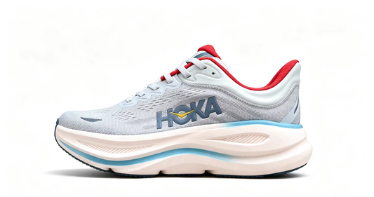 HOKA ONE ONE Bondi 9 – Cushioned Running Shoe in Grey & Red
