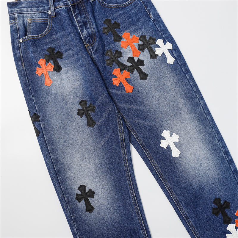 Chrome Hearts Distressed Denim Jeans | Stretch Tapered Fit