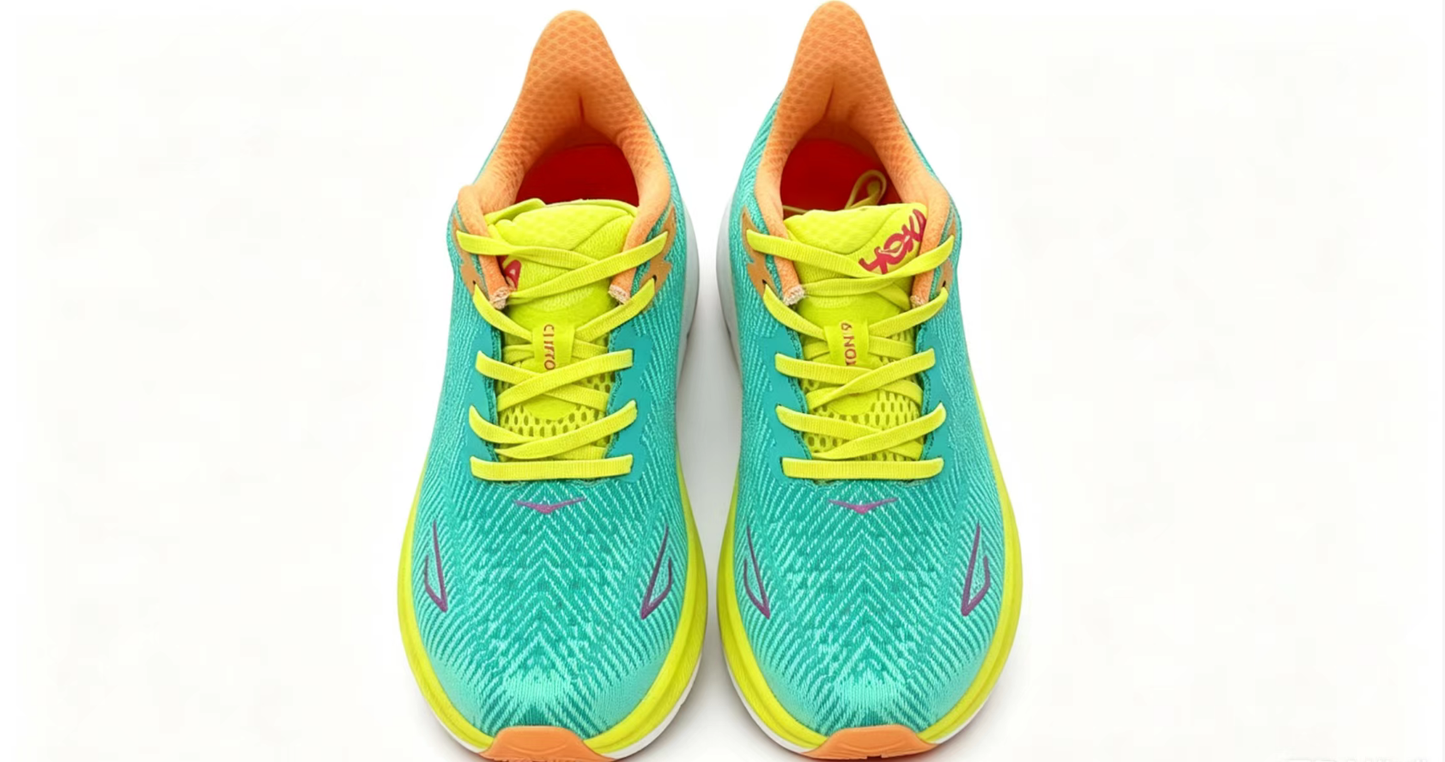 HOKA ONE ONE Clifton 9 – Aqua & Neon Yellow Running Shoes