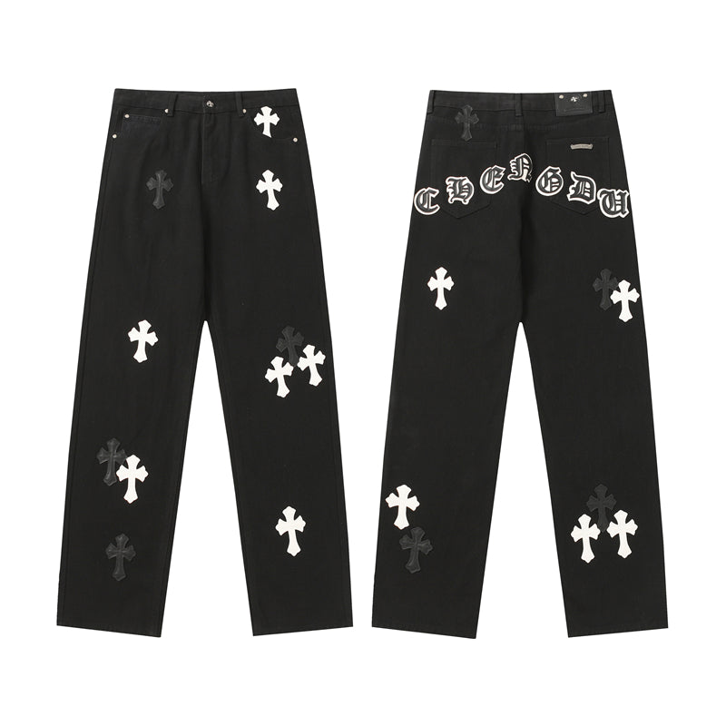 Chrome Hearts Distressed Denim Jeans | Stretch Tapered Fit