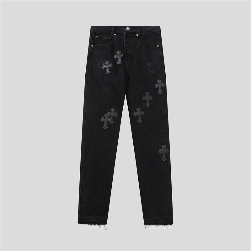 Chrome Hearts Distressed Denim Jeans | Stretch Tapered Fit