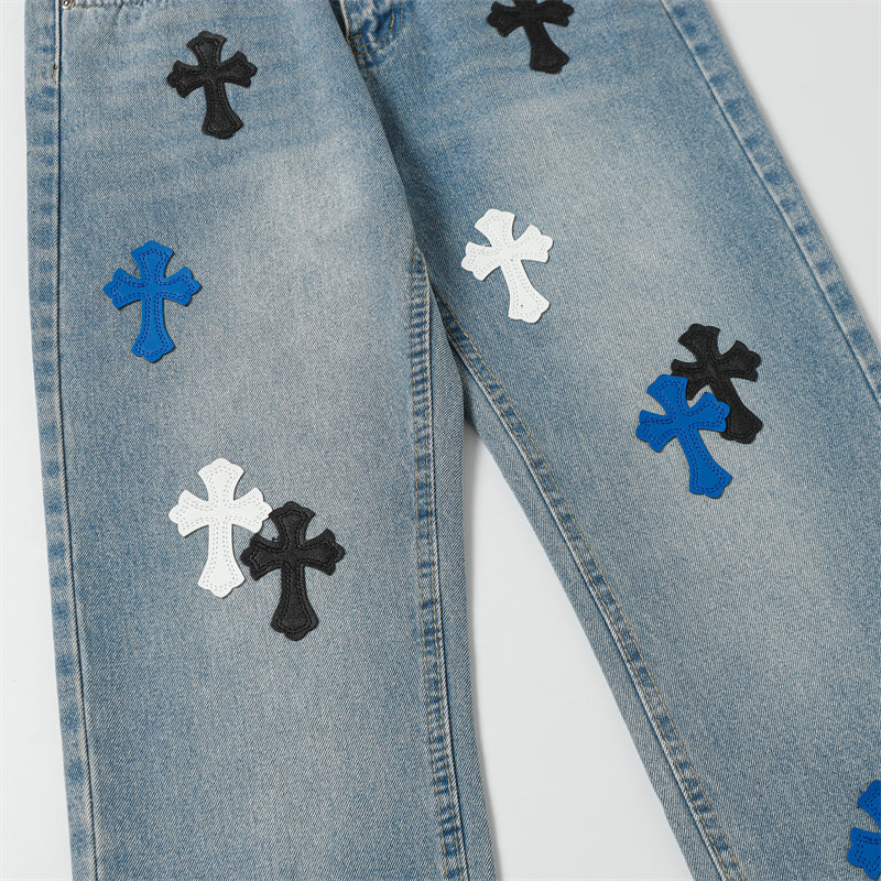 Chrome Hearts Distressed Denim Jeans | Stretch Tapered Fit
