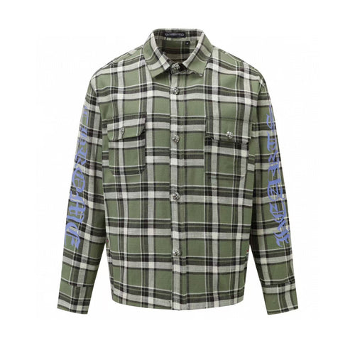 Chrome Hearts 2026 New Striped & Plaid Panel Cardigan-Style Shirt with Silver Hardware