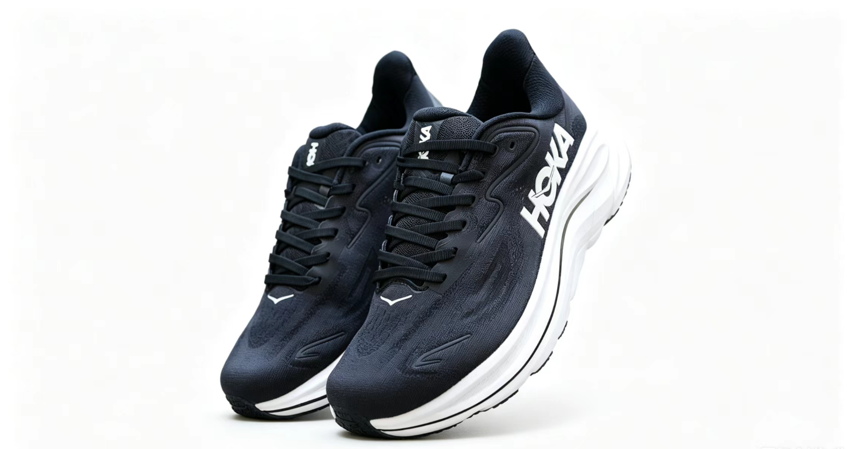 HOKA ONE ONE Clifton 10 – Black/White Ultra-Cushioned Running Shoes