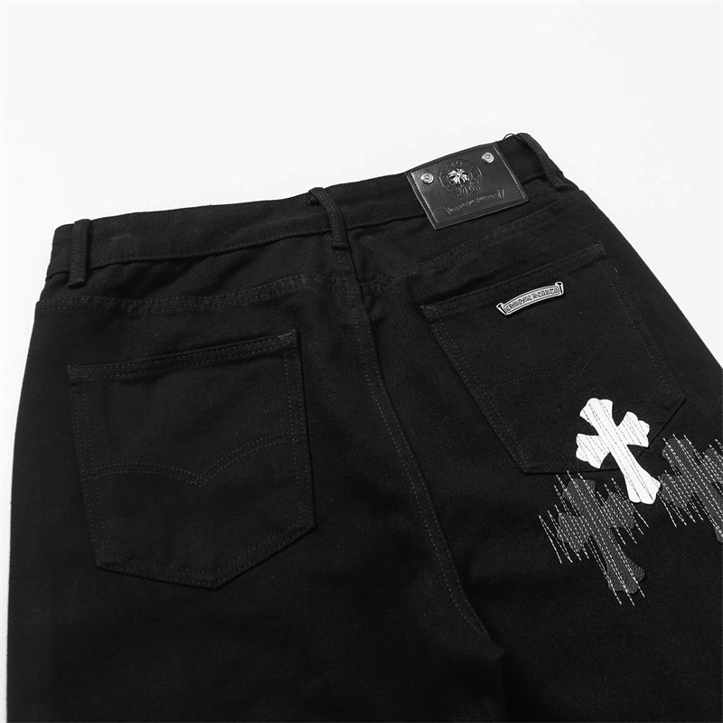 Chrome Hearts Distressed Denim Jeans | Stretch Tapered Fit