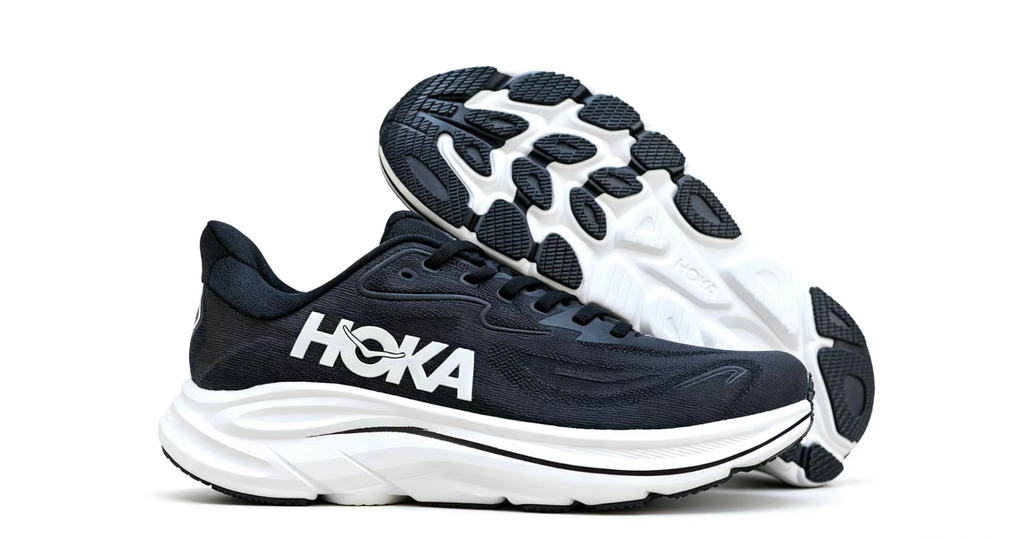 HOKA ONE ONE Clifton 10 – Black/White Ultra-Cushioned Running Shoes