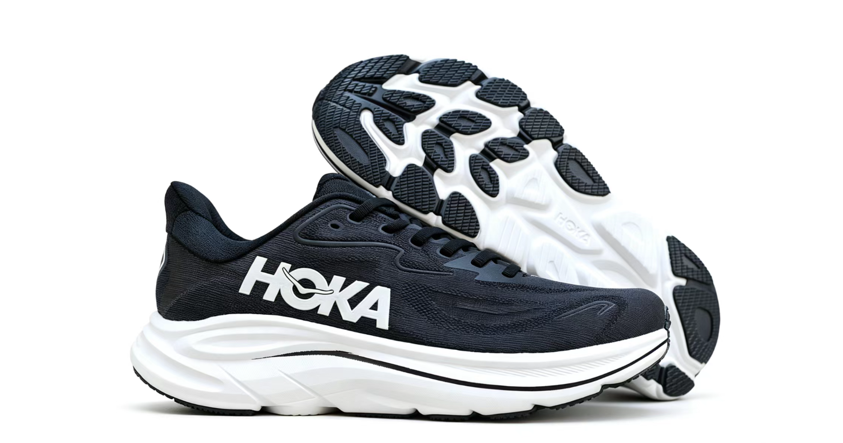 HOKA ONE ONE Clifton 10 – Black/White Ultra-Cushioned Running Shoes